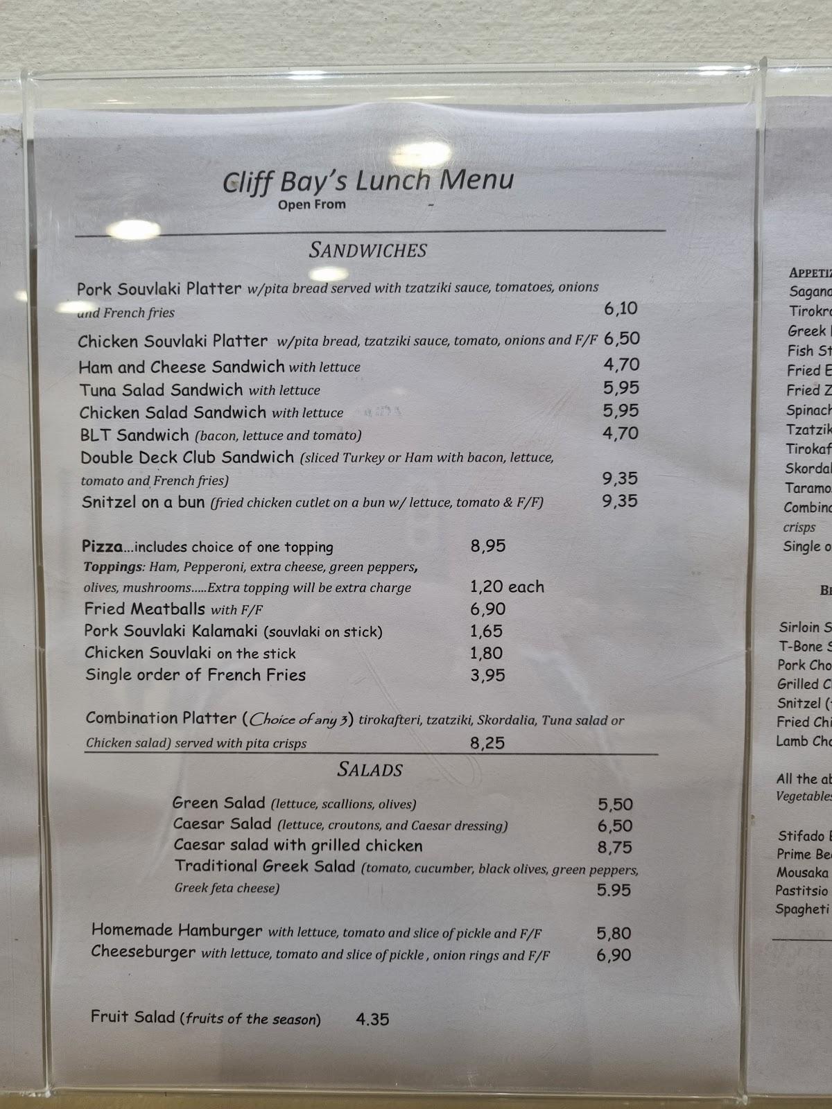 cliff bay hotel restaurants menu