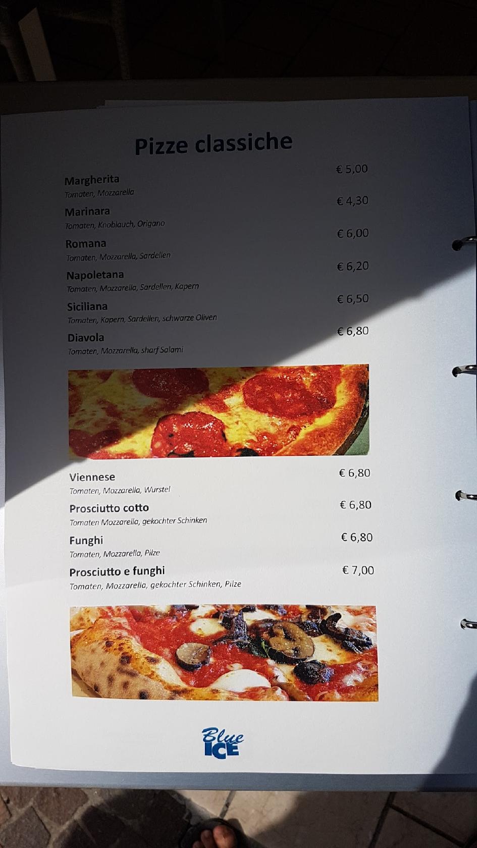 Speisekarte von Blue Ice Bar Pizzeria Gelateria Spaghetteria, Rosolina Mare
