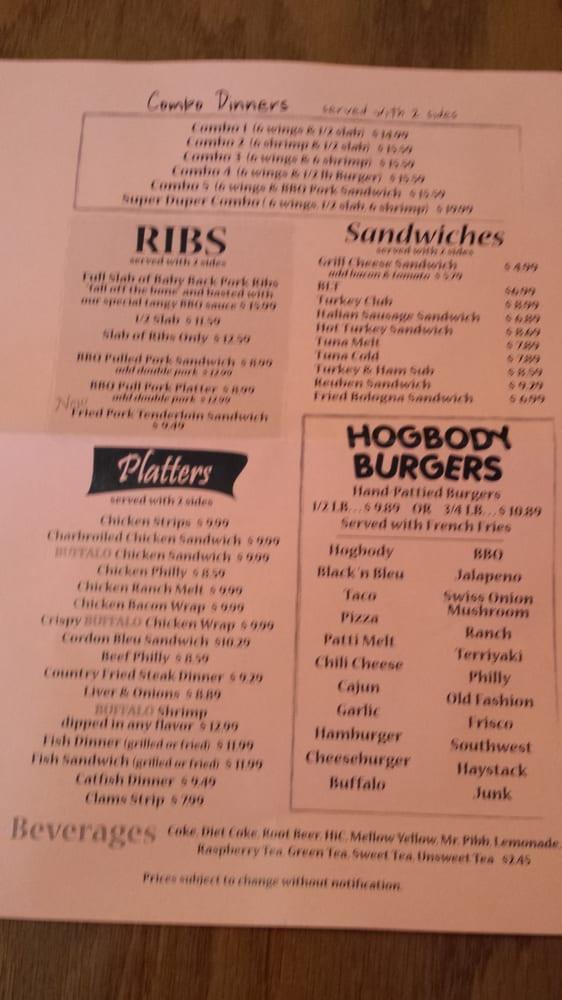 Menu at Hogbodys Bar and Grill, North Fort Myers, Bayshore Rd