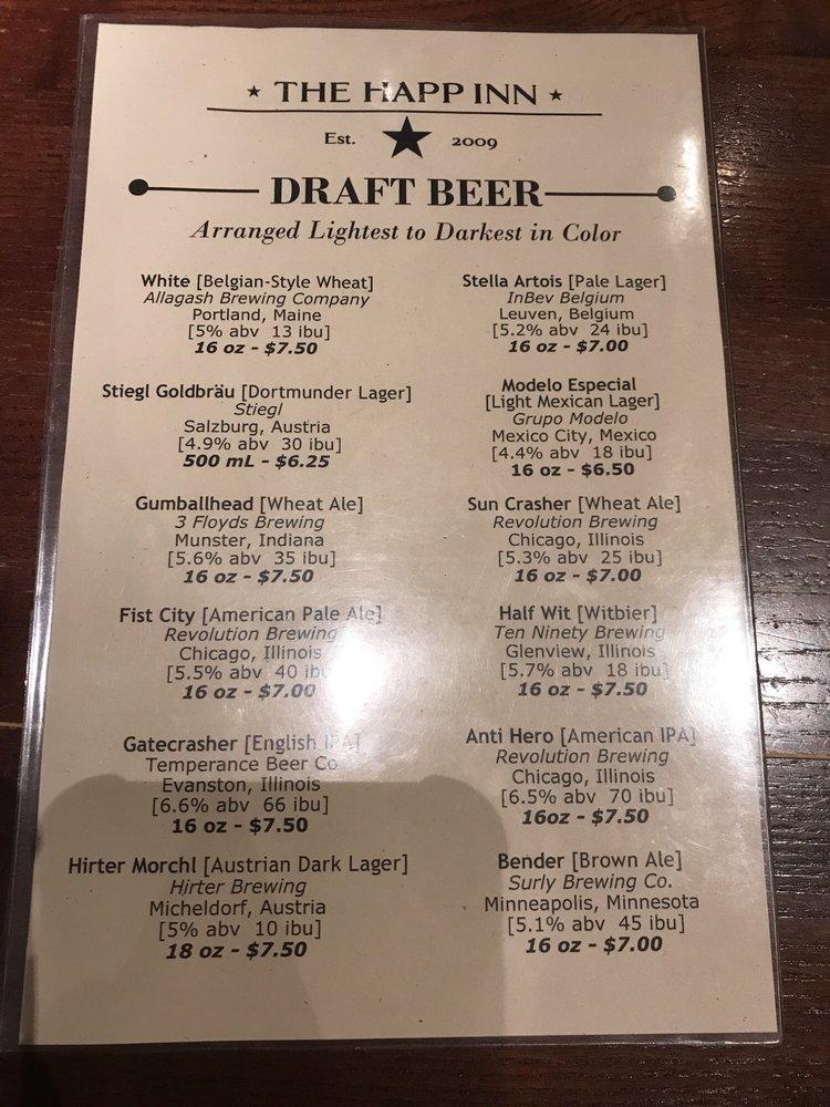 Menu at The Happ Inn Bar & Grill, Northfield