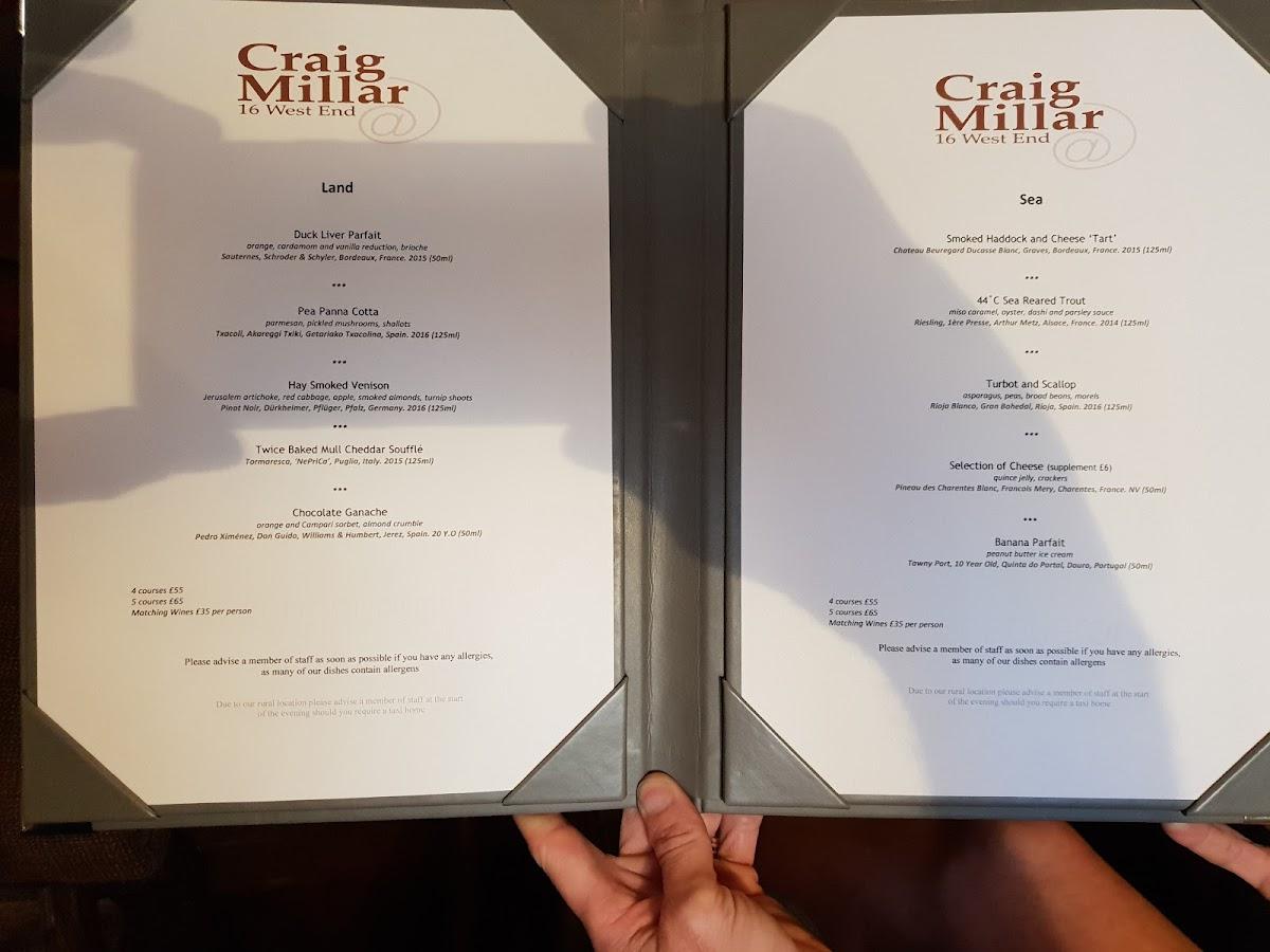 Menu at Craig Millar 16 West End restaurant, Saint Monans, 16 W End