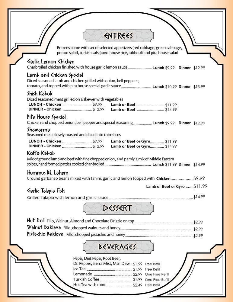 Menu at Pita House restaurant, Battle Ground, 715 W Main St 117