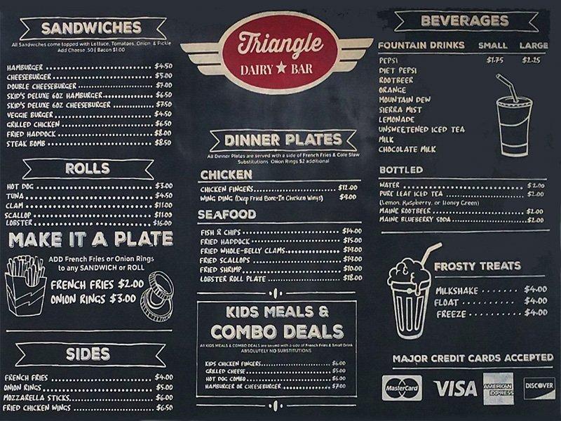 Menu at Triangle Dairy Bar, Whitefield