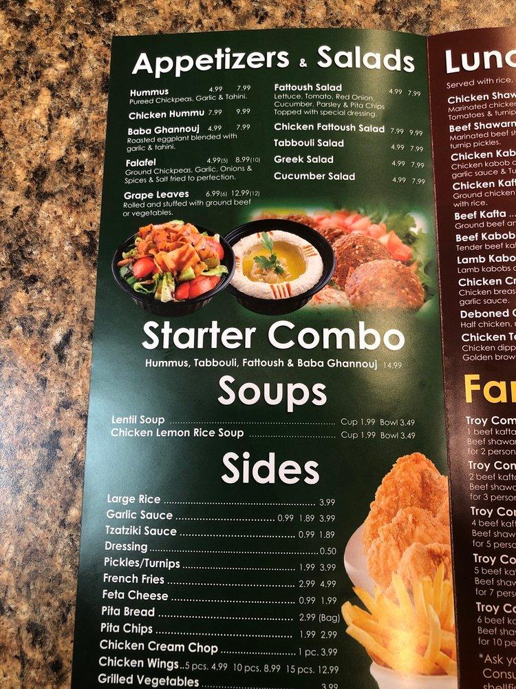 Menu at Troy Kabob restaurant, Troy