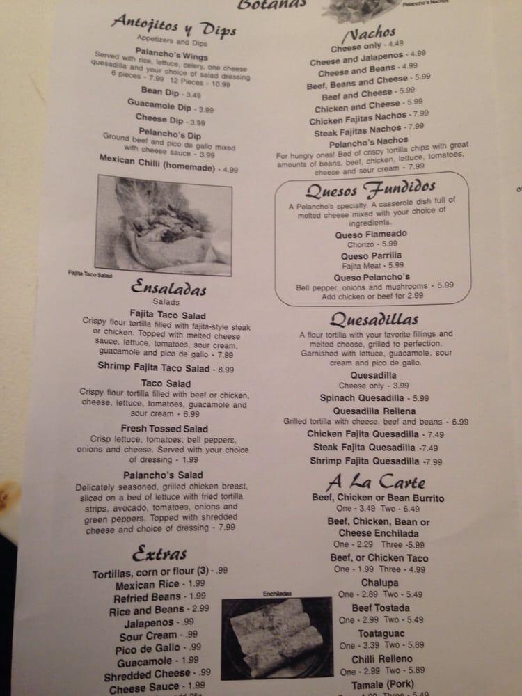 Menu at Pelancho's restaurant, Middlesboro