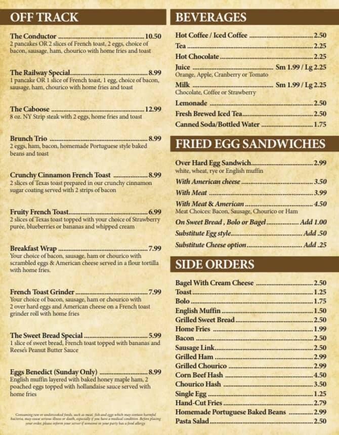 Menu at Railway Cafe, Somerset