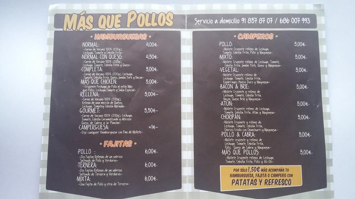 Menu at Más Que Pollos restaurant, Moralzarzal