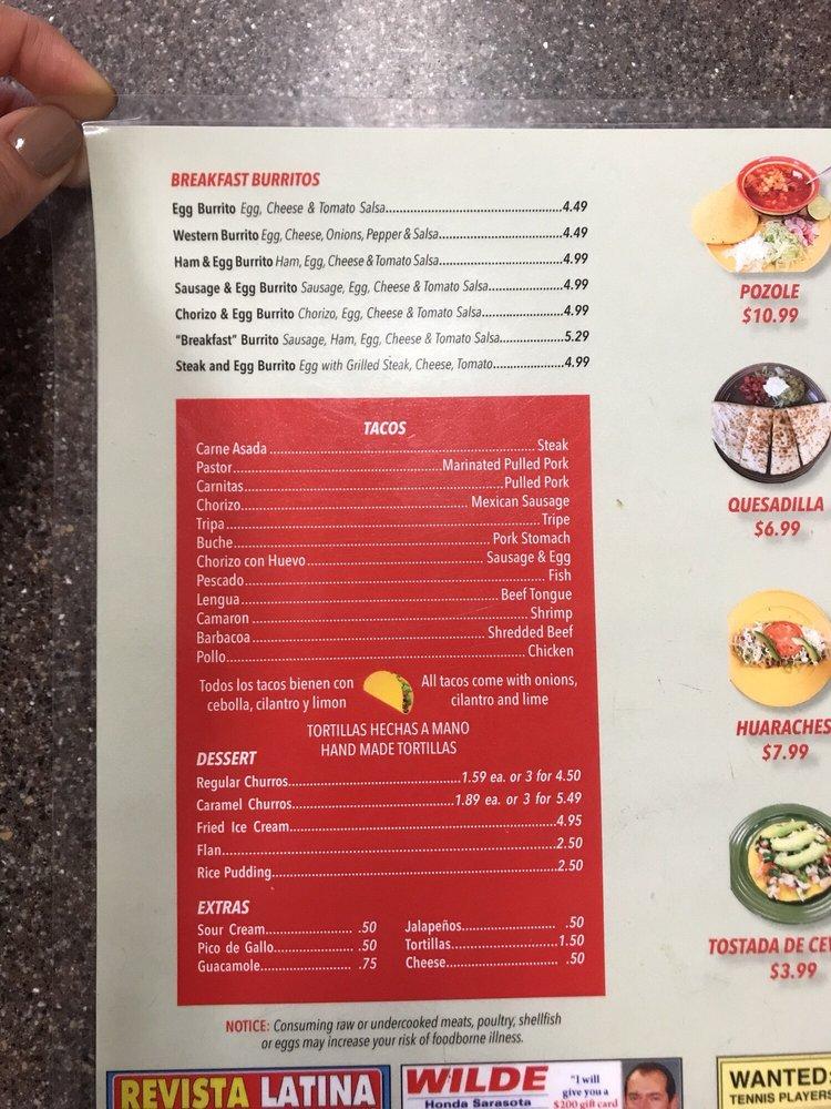 Menu at TACO JALISCO Inside NUVU GAS STATION restaurant, Sarasota, S