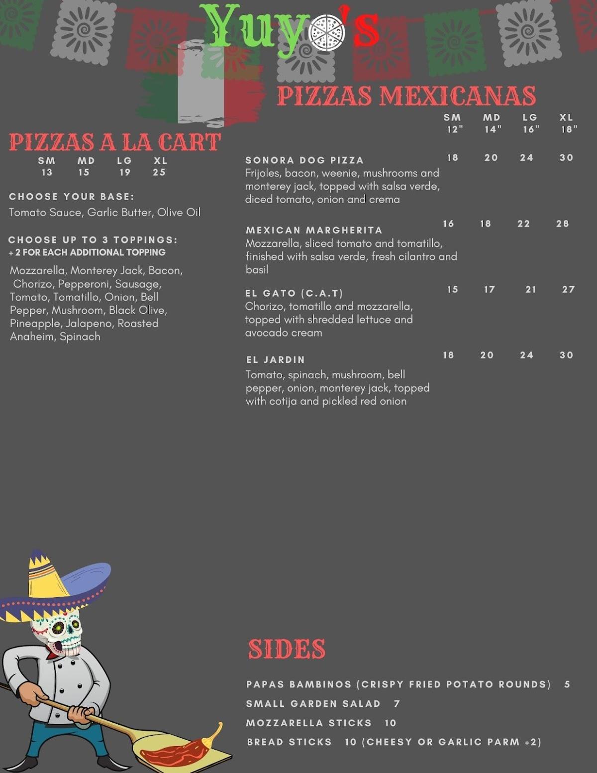 Menu at Yuyo's Pizza & Mexican Kitchen pizzeria, Sitka