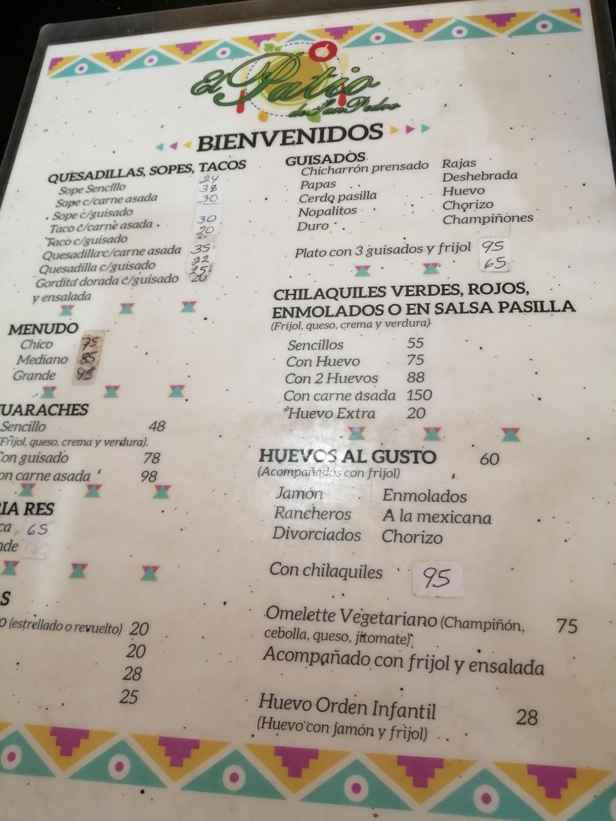 Carta del restaurante El Patio, Leon, Blvd. San Pedro 419