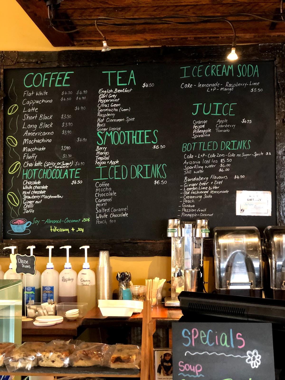 Menu at Ironique Cafe, Te Aroha