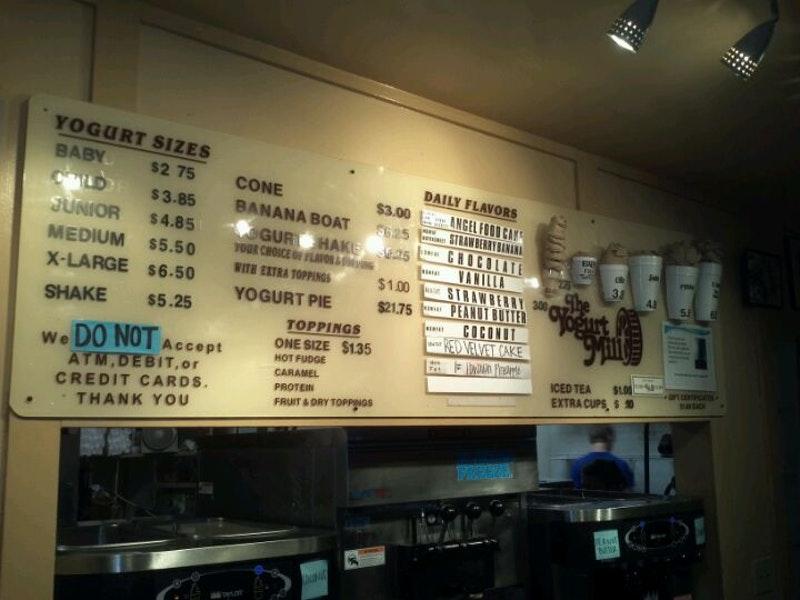 Menu at Yogurt Mill desserts, El Cajon, 935 Broadway