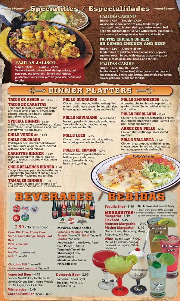 Menu at El Camino Real restaurant, Three Rivers