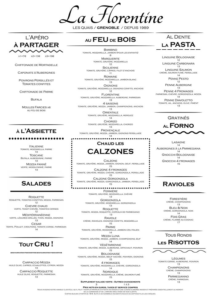 Menu at Tloihgm pizzeria, Grenoble