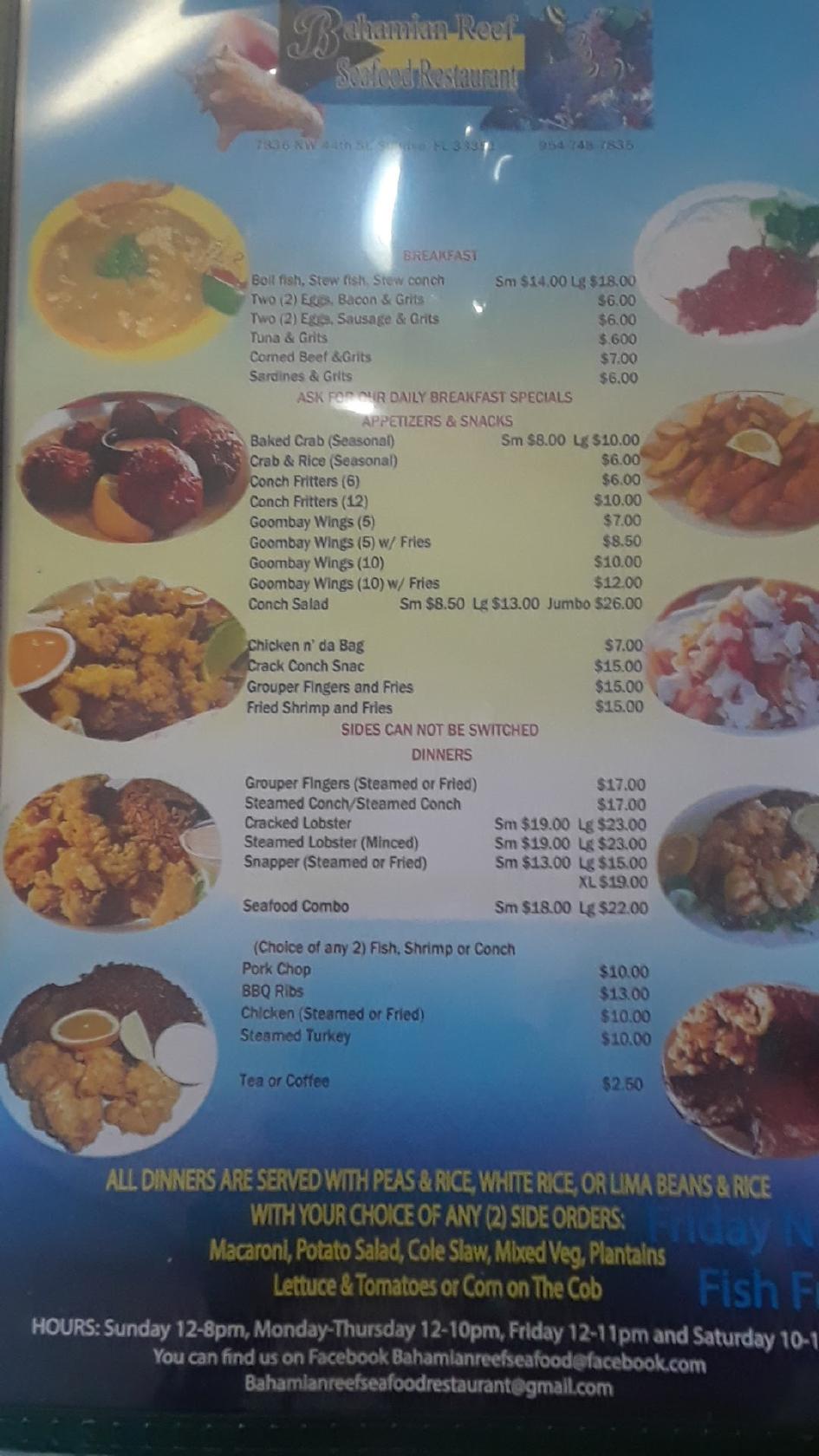 Carta de Junkanoo Taste Bahamian Seafood Restaurant, Sunrise