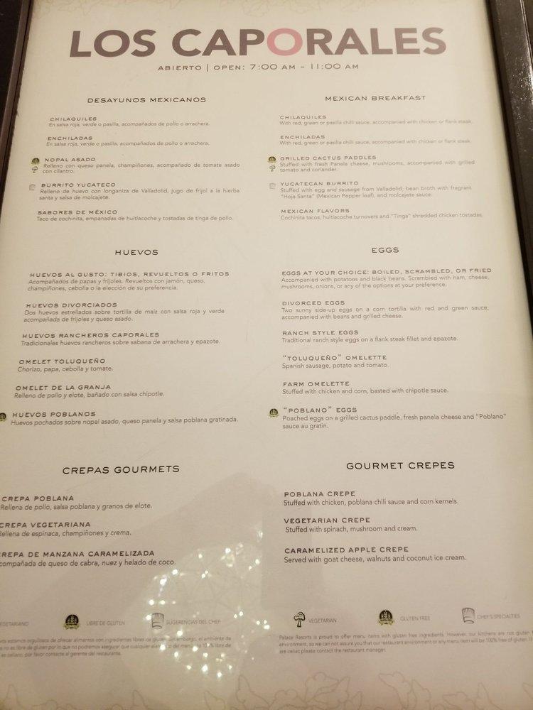 Menu at Los Caporales restaurant, Cancún, Unnamed Road