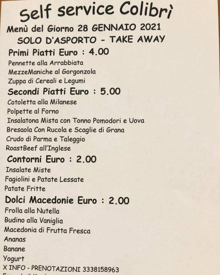 Menu di Ristorante Self Service Colibri' Bellusco 