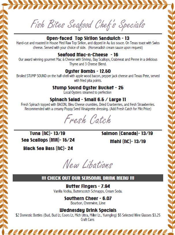 Menu at Fish Bites Seafood Restaurant, Wilmington