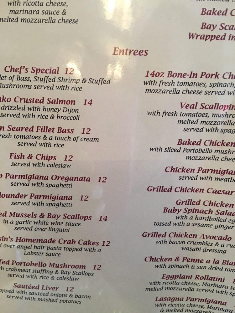 Menu at Sea Basin restaurant, Rocky Point