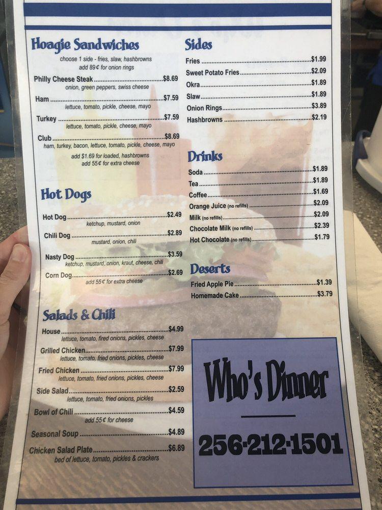 Menu At Who's Diner&Restaurant, Alexander City, AL-22