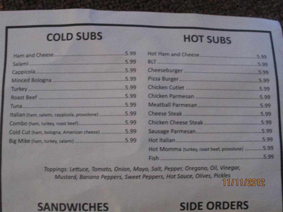 Menu at Pizza City & Subs pizzeria, Landisburg