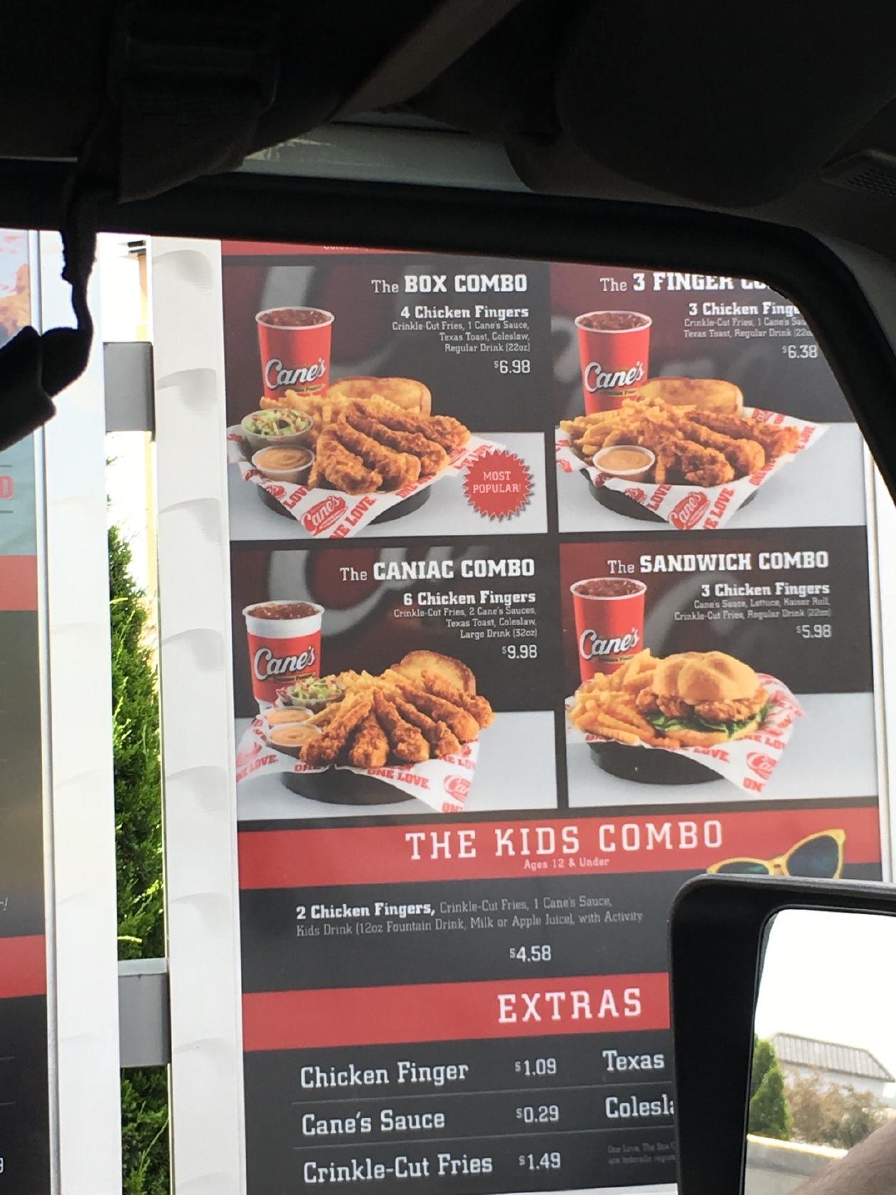Menu at Raising Cane's Chicken Fingers fast food, Rogers