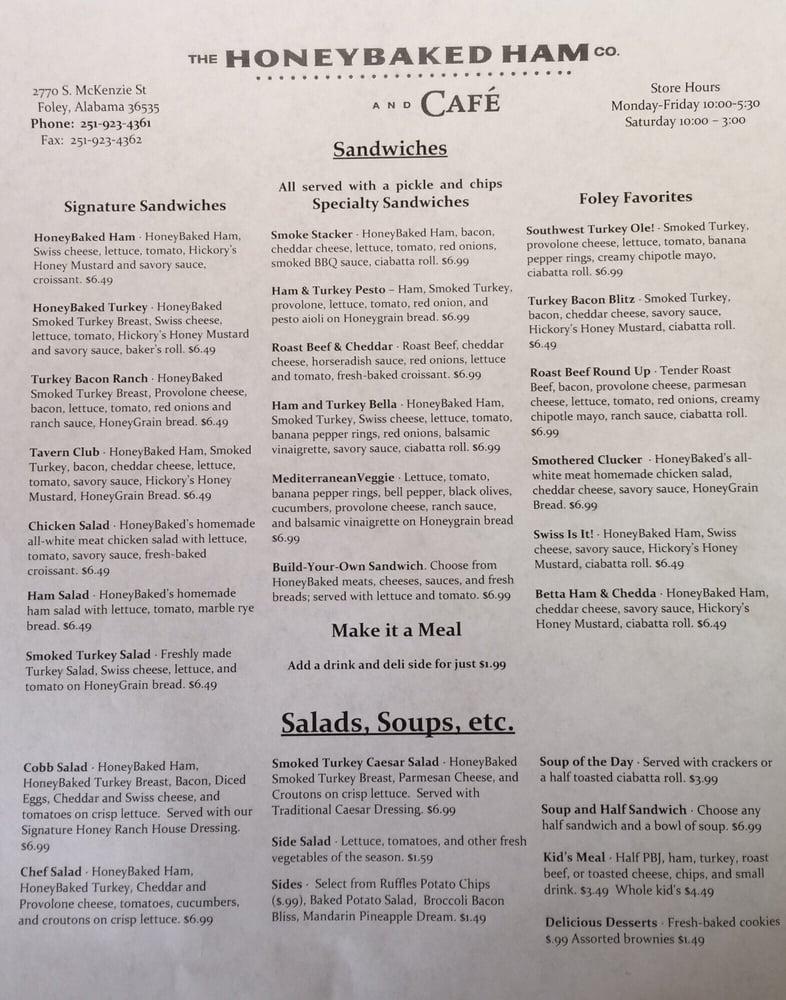 Menu at The Honey Baked Ham Company restaurant, Foley