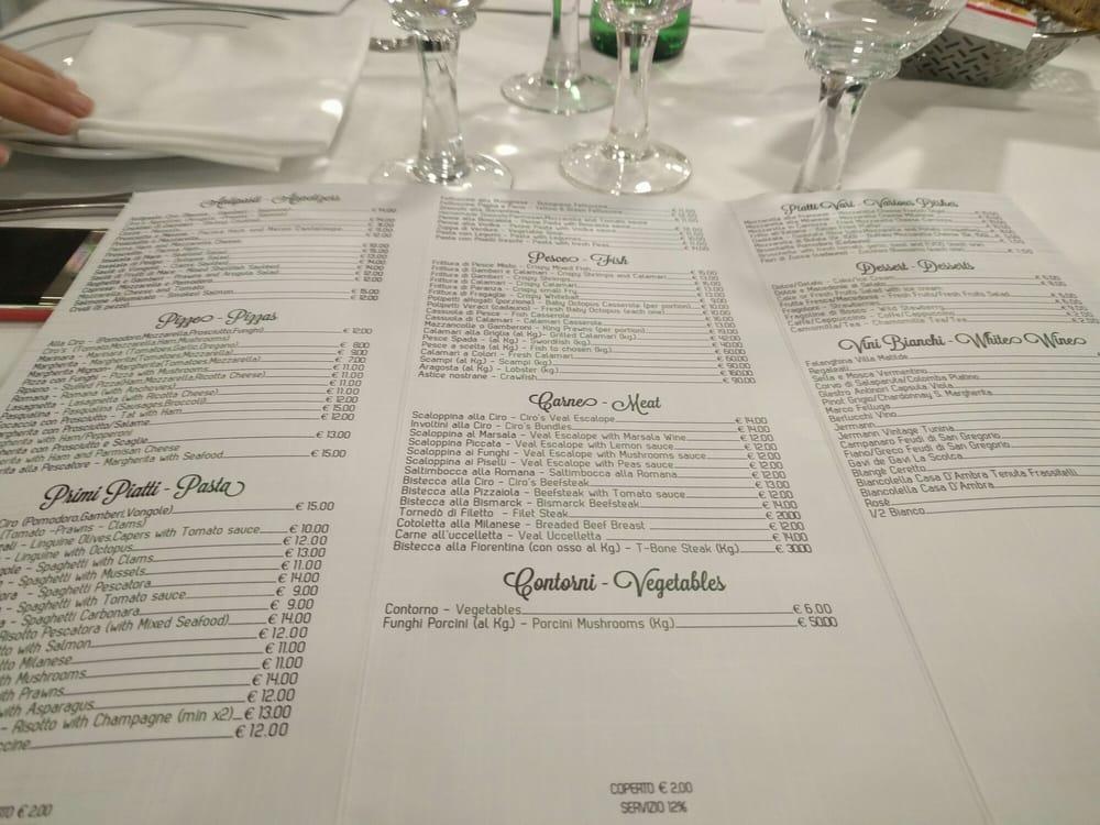 Menu da Ristorante Ciro a Mergellina Napoli