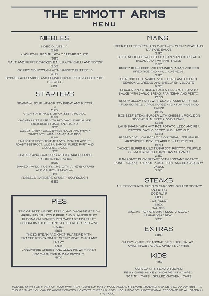 Menu at Emmott Arms pub & bar, Colne, Emmott Arms