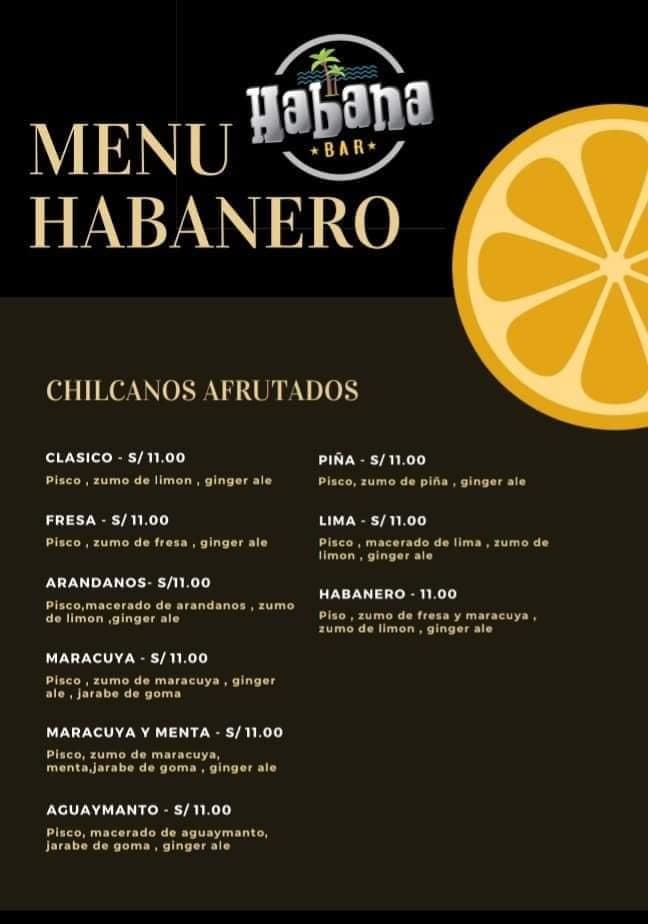 Menu at Habana Bar, Salaverry