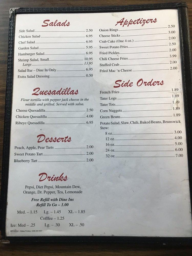 Menu at Peck's Place restaurant, Ocilla