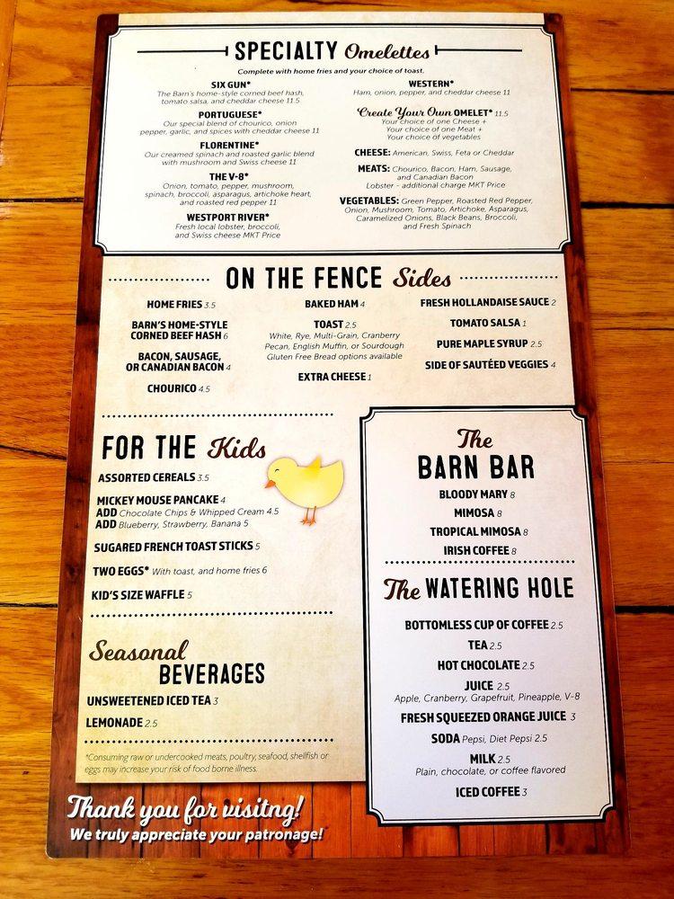 Menu at The Barn Restaurant, Little Compton