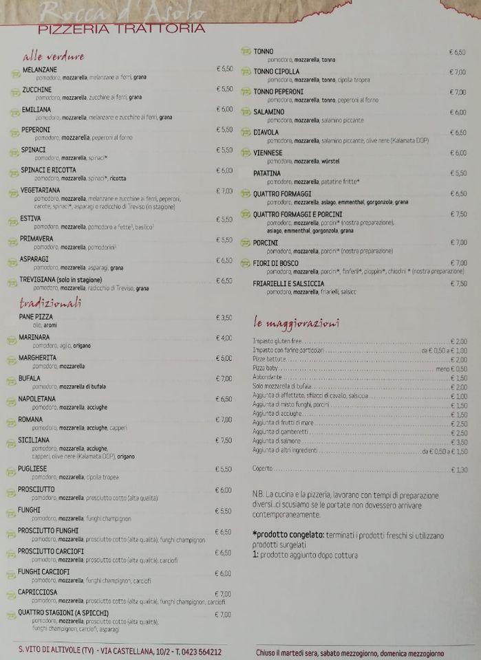 Menu da Ristorante Pizzeria Rocca D Asolo San Vito