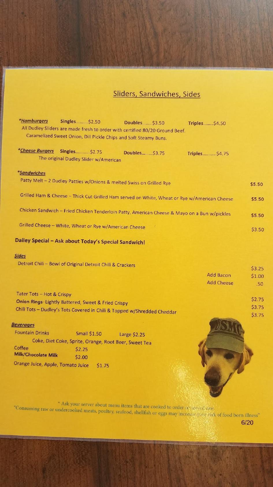 Menu at Dudley's Diner (The Original) restaurant, Oscoda Township