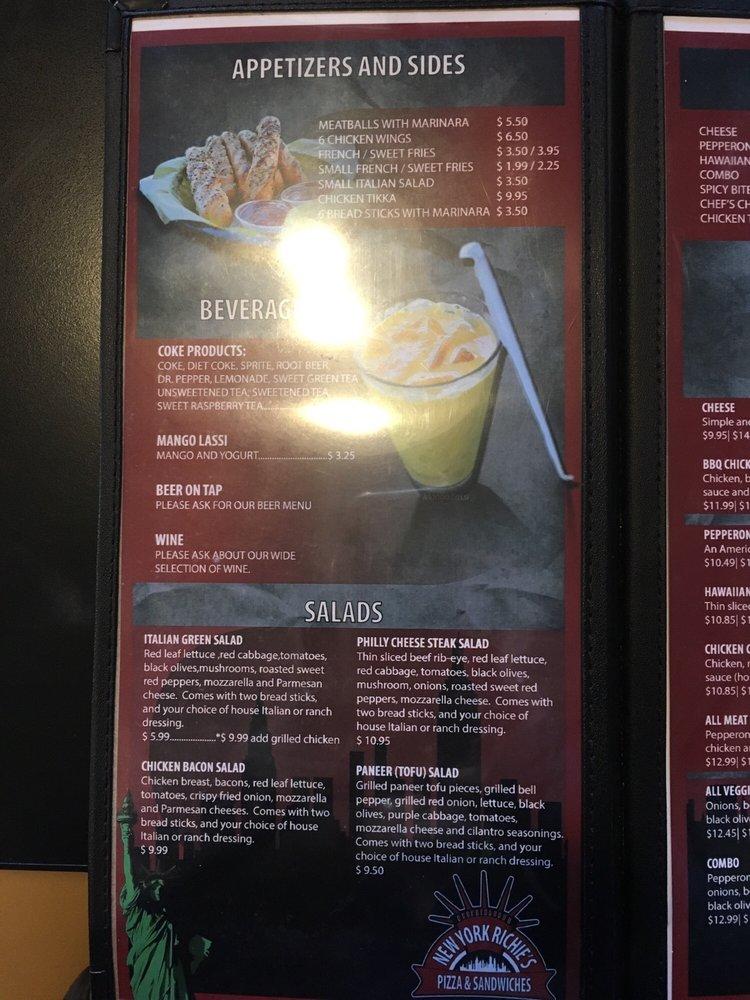 Menu at New York Richie's pizzeria, Garden City