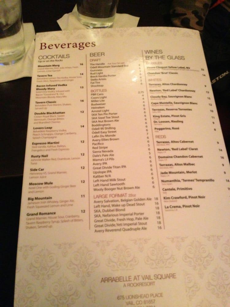 Menu at Tavern On The Square pub & bar, Vail