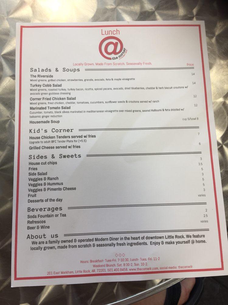 Menu at The Corner Diner Little Rock cafe, Little Rock, 201 E Markham St