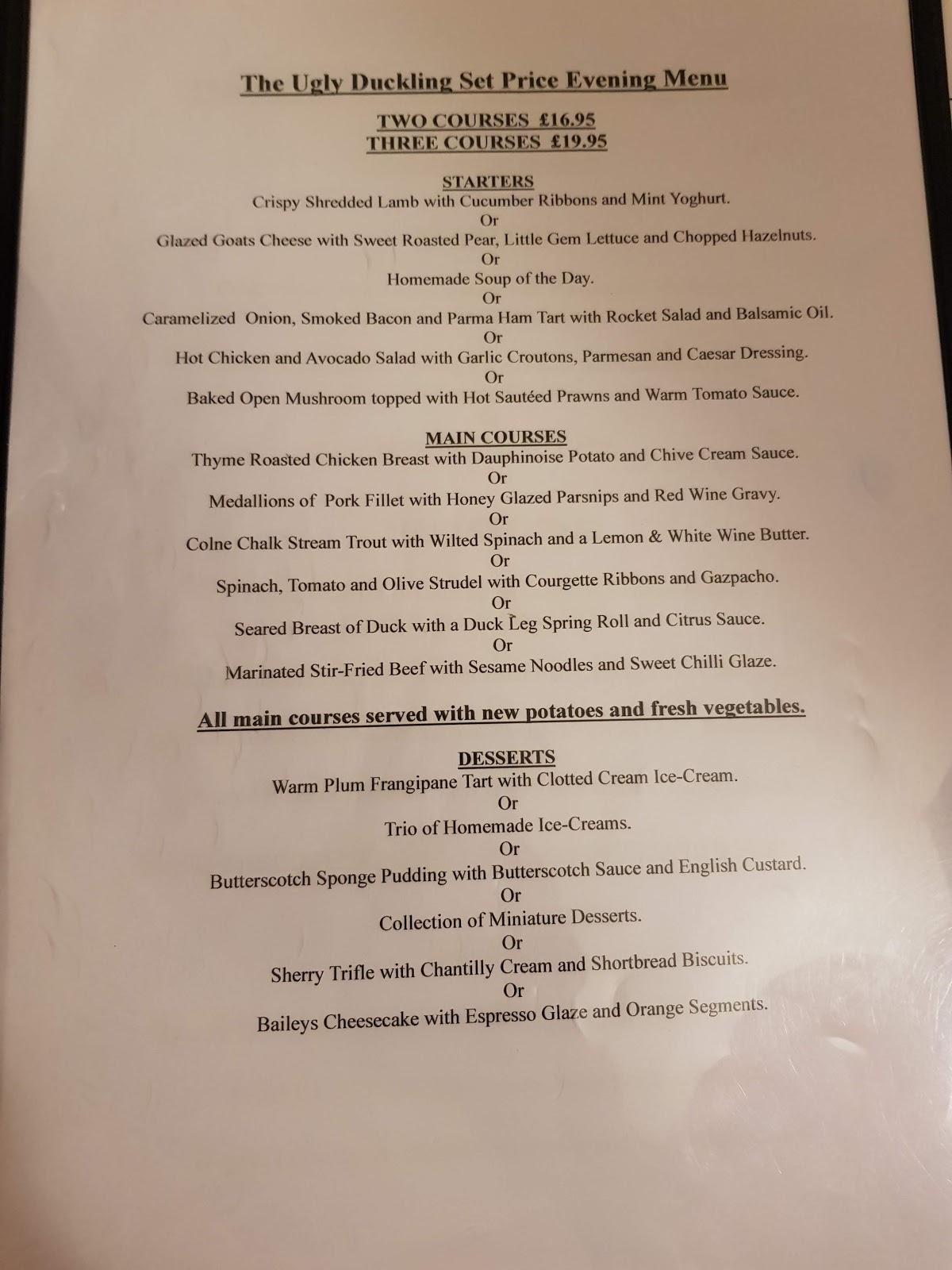 Menu At The Ugly Duckling Restaurant, Lydney