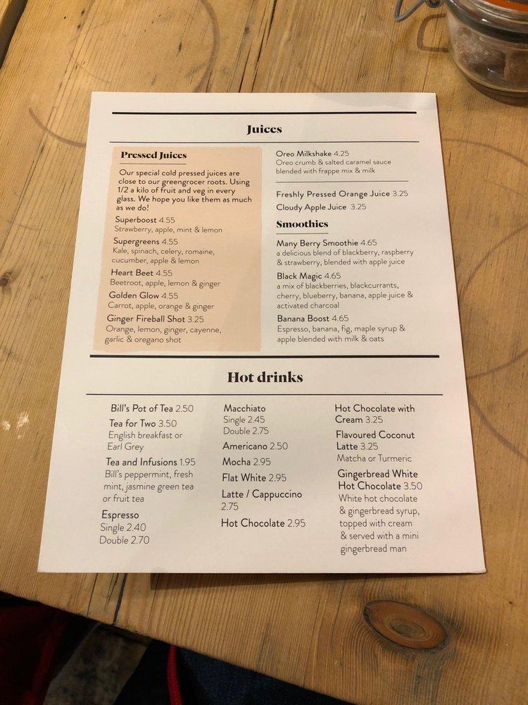 Menu at Bill's Bath Restaurant, Bath