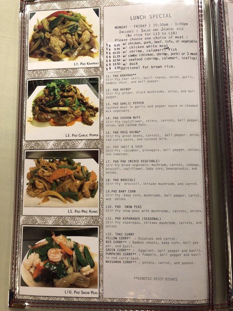 Menu at Thailand Restaurant, Modesto