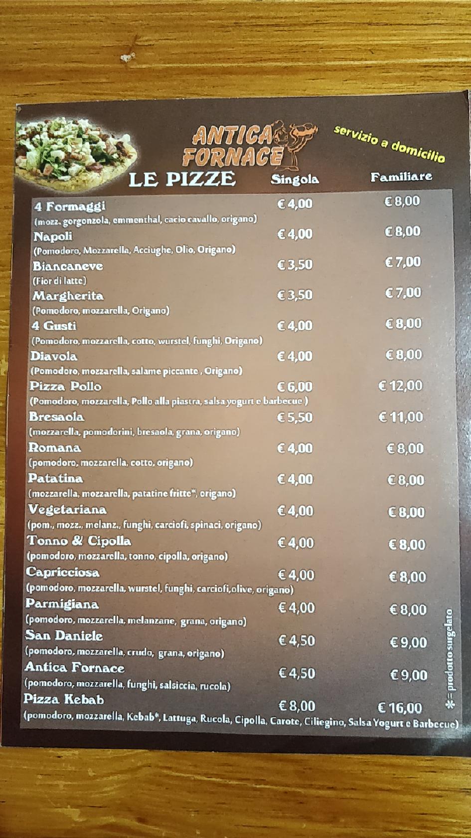 Menu da Antica Fornace ristorante, Palermo