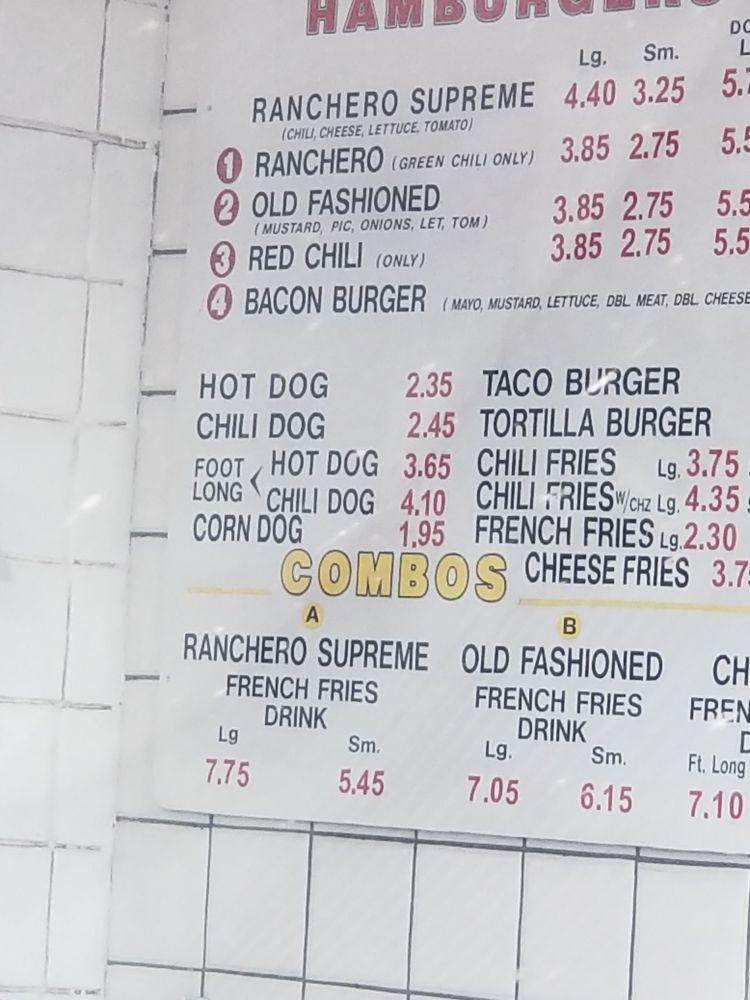 Menu at Bob's Burgers restaurant, Albuquerque, Rio Bravo Blvd SW
