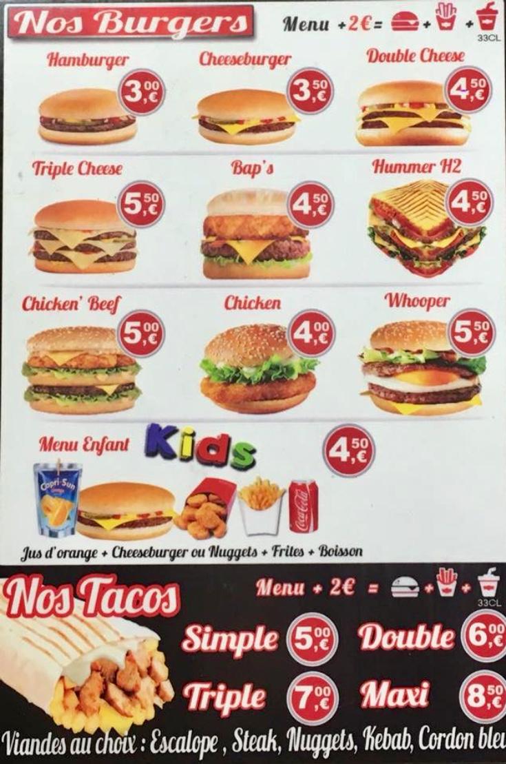 Menu at Seven tacos (Kebab De La Cité) restaurant, Fontaine