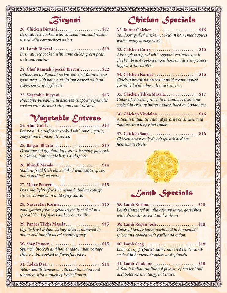 Menu at Namaste Grill restaurant, Stuart, SE Federal Hwy