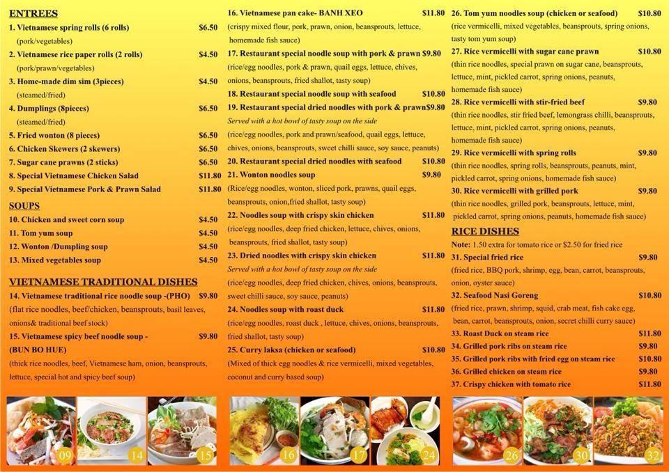 Menu at Ballarat vietnamese noodle house restaurant, Ballarat Central