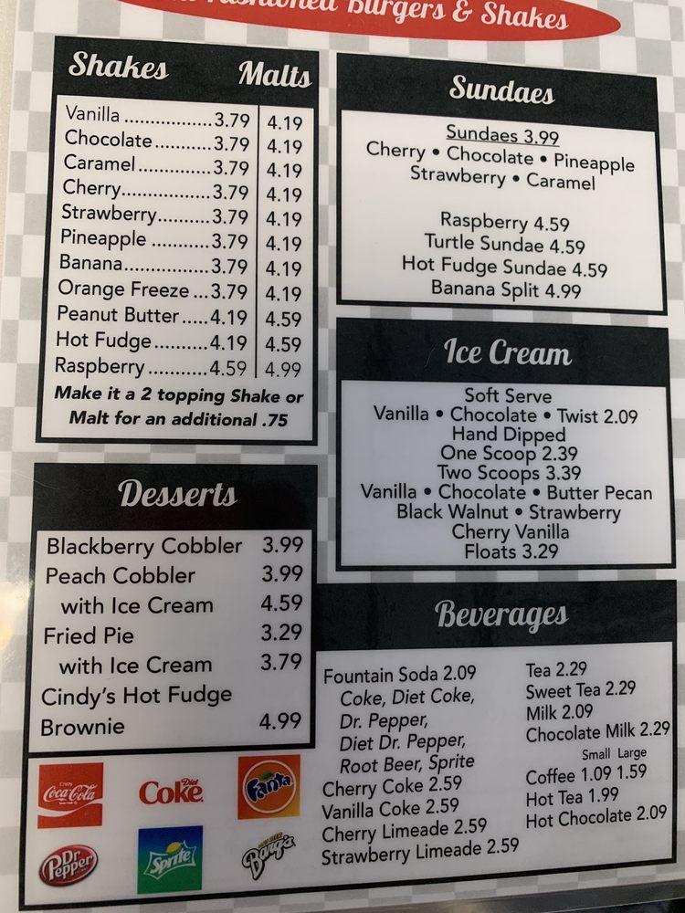 Menu at Billy Bob's Dairy Land restaurant, Branson, W 76 Country Blvd