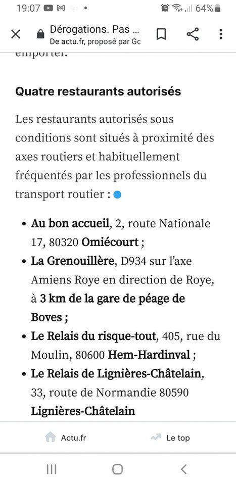 Menu de Centre Routier Roye