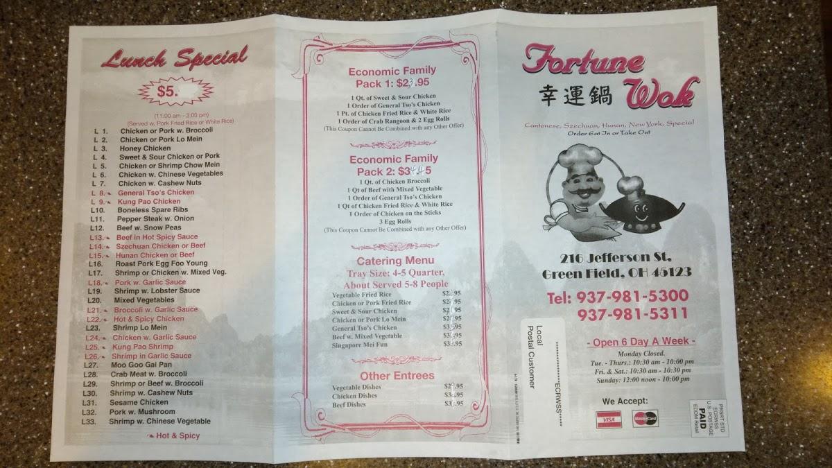 Menu at Fortune Wok restaurant, Greenfield