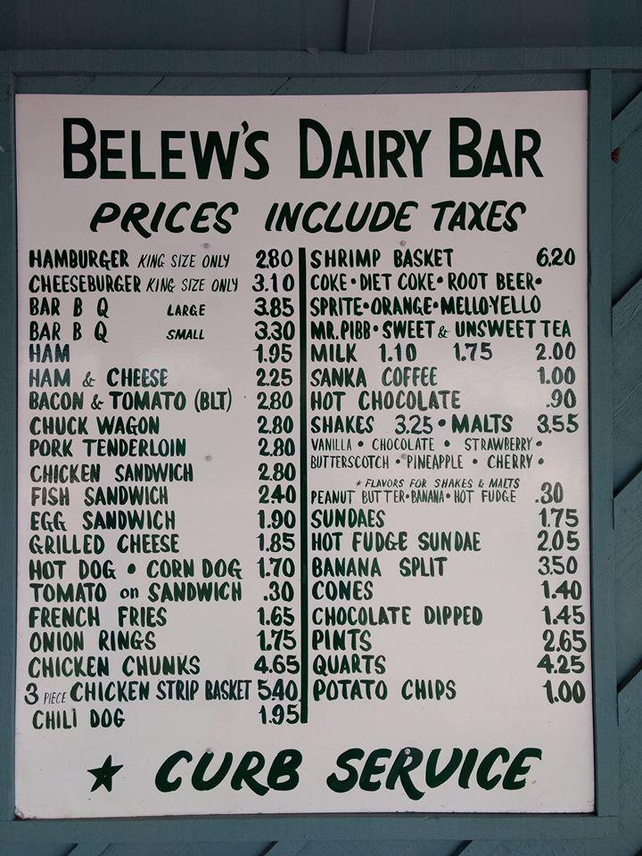 Menu at Belew's Dairy Bar, Draffenville