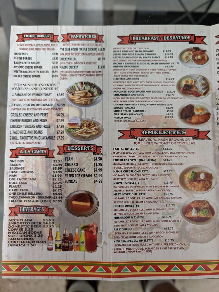 Menu at Raul’s Taco restaurant, Adelanto